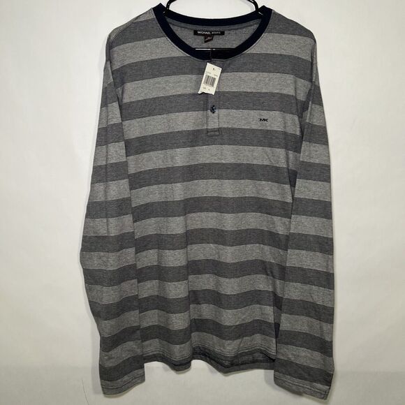 Michael Kors Other - Michael Kors Long Sleeve Henley T-Shirt Men Size XL Blue Striped Embroidered NWT